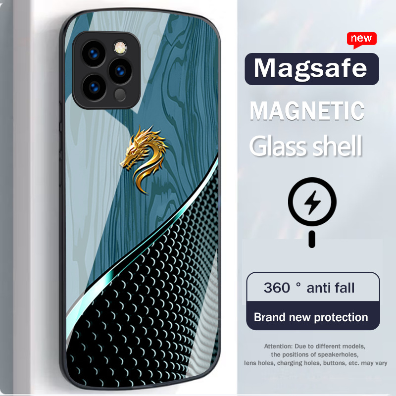 Imperial Dragon Grain MagSafe Case – 360° Shockproof Glass Cover