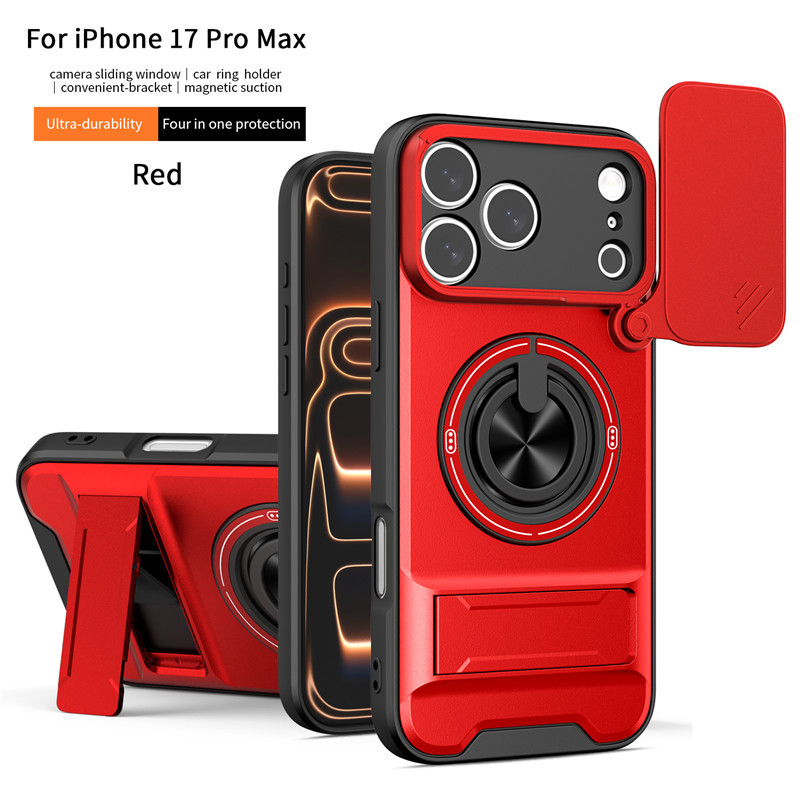Tactical Heavy-Duty Case with Slide Camera Cover, Built-in Ring Kickstand & Magnetic Alignment