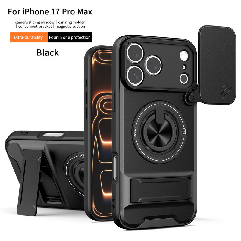 Tactical Heavy-Duty Case with Slide Camera Cover, Built-in Ring Kickstand & Magnetic Alignment