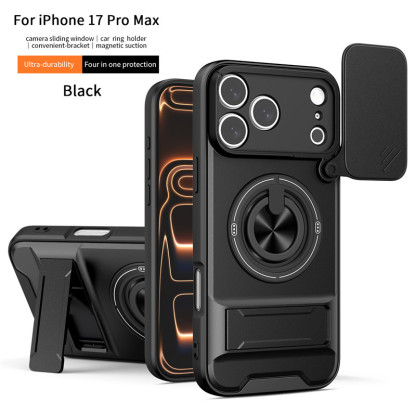 Tactical Heavy-Duty Case with Slide Camera Cover, Built-in Ring Kickstand & Magnetic Alignment