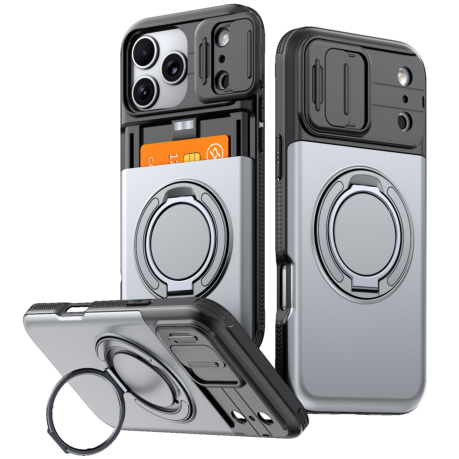 Rugged MagSafe Phone Case with Camera Lens Cover & Card Holder
