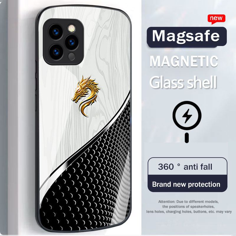 Imperial Dragon Grain MagSafe Case – 360° Shockproof Glass Cover