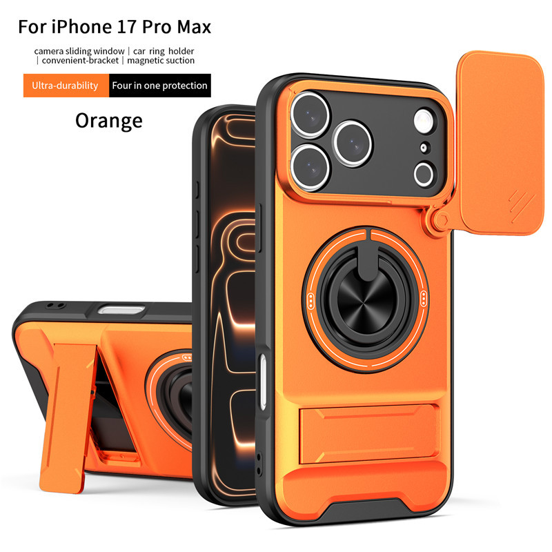 Tactical Heavy-Duty Case with Slide Camera Cover, Built-in Ring Kickstand & Magnetic Alignment