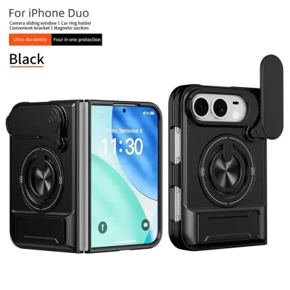 4-in-1 Protective Case for iPhone Duo – Sliding Camera Cover, Magnetic Ring & Kickstand