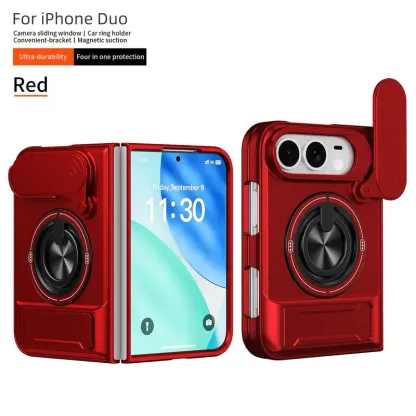 4-in-1 Protective Case for iPhone Duo – Sliding Camera Cover, Magnetic Ring & Kickstand