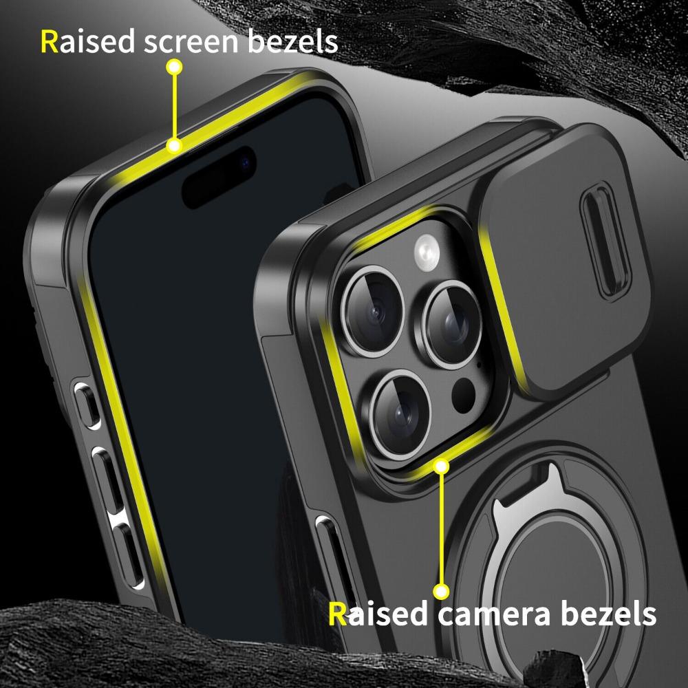 OREKROY Case For iPhone 17 16 15 Pro Max 17Air Plus 14 13 12 with Slide Camera Lens Protection Cover,360 Rotating Ring Kickstand MagSafe Magnetic Holder Military Grade Shockproof Protective Phone Cover