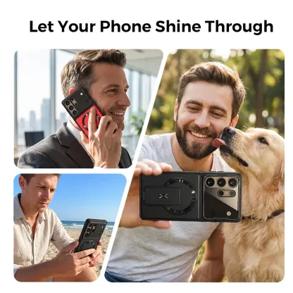 Magnetic Kickstand Armor Case with Lens Protection Cover