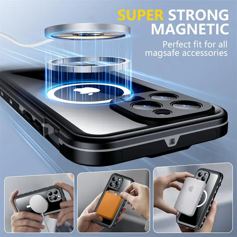 IP68 Waterproof Magnetic Case for iPhone 17 Pro Max – Shockproof, Dustproof & MagSafe Compatible – Full Protection for Swimming, Hiking & Outdoor Adventures