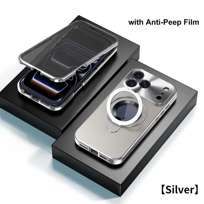 The Stealth Shield: 360° Magnetic Privacy Case with Foldable Stand & MagSafe Support
