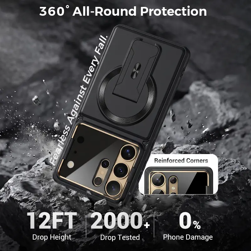 Magnetic Kickstand Armor Case with Lens Protection Cover