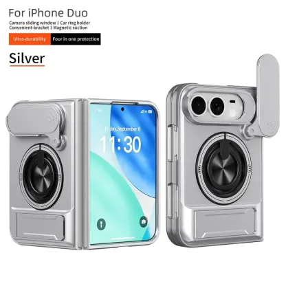 4-in-1 Protective Case for iPhone Duo – Sliding Camera Cover, Magnetic Ring & Kickstand