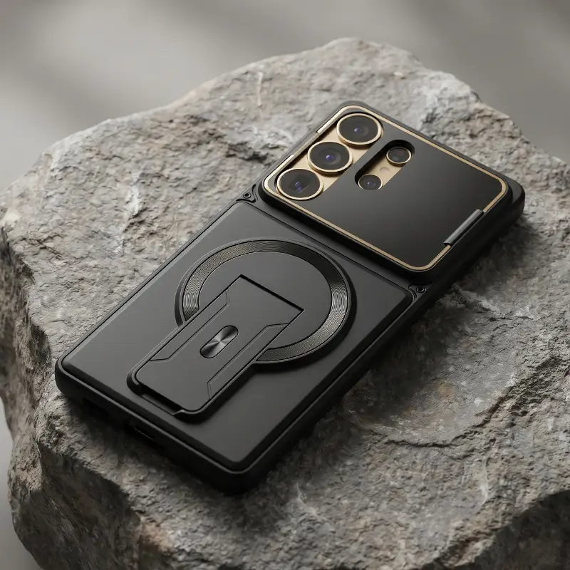 Magnetic Kickstand Armor Case with Lens Protection Cover