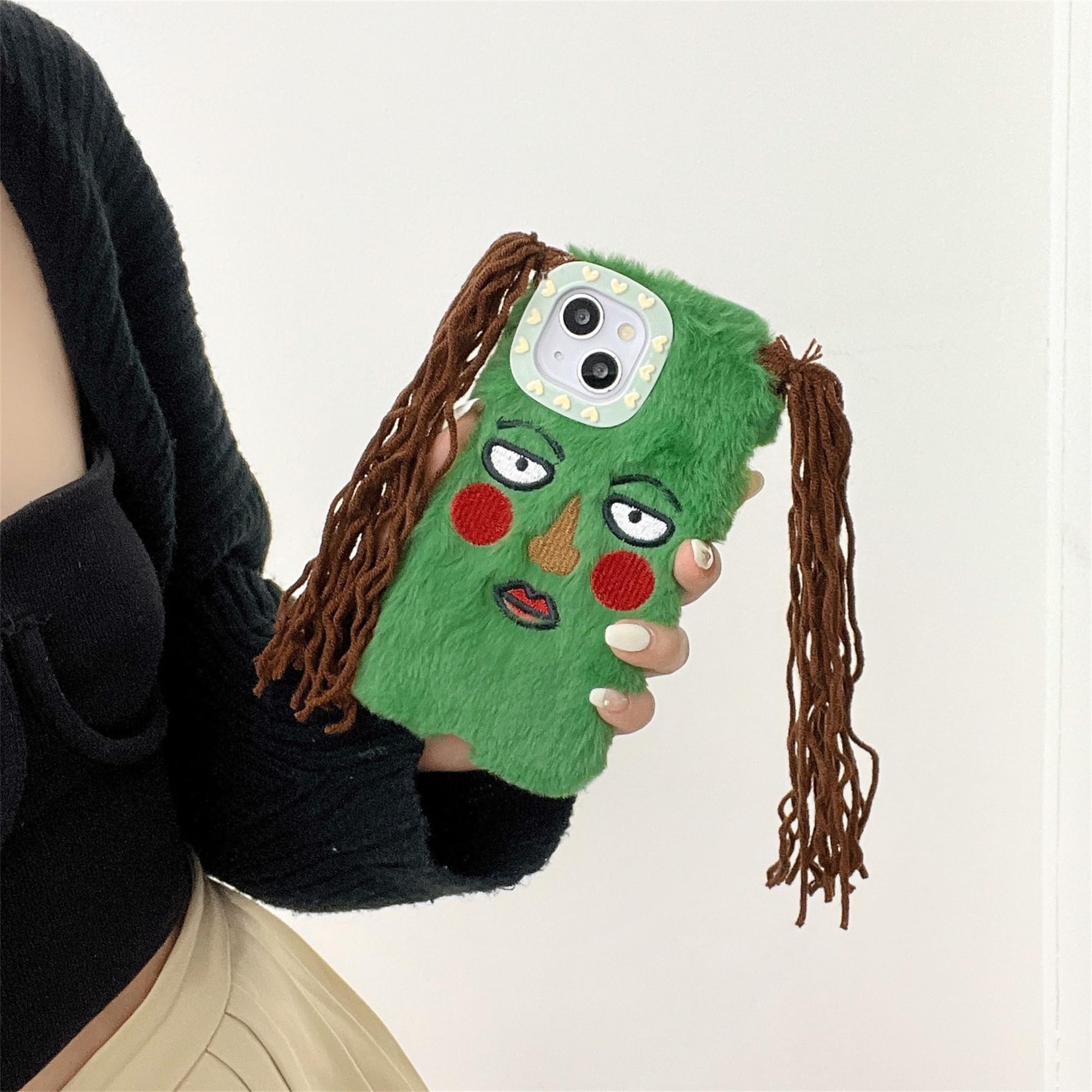 🥰Shockproof Green Plush Phone Case for iPhone All Models: 17-6/XS/XR/7/8/Plus/Max 🧟♀️