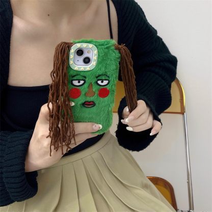 🥰Shockproof Green Plush Phone Case for iPhone All Models: 17-6/XS/XR/7/8/Plus/Max 🧟♀️