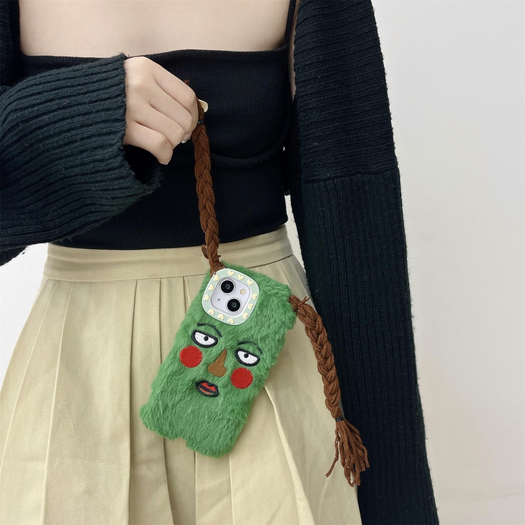 🥰Shockproof Green Plush Phone Case for iPhone All Models: 17-6/XS/XR/7/8/Plus/Max 🧟♀️