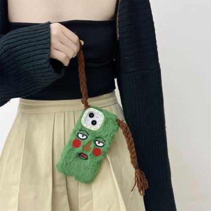🥰Shockproof Green Plush Phone Case for iPhone All Models: 17-6/XS/XR/7/8/Plus/Max 🧟♀️