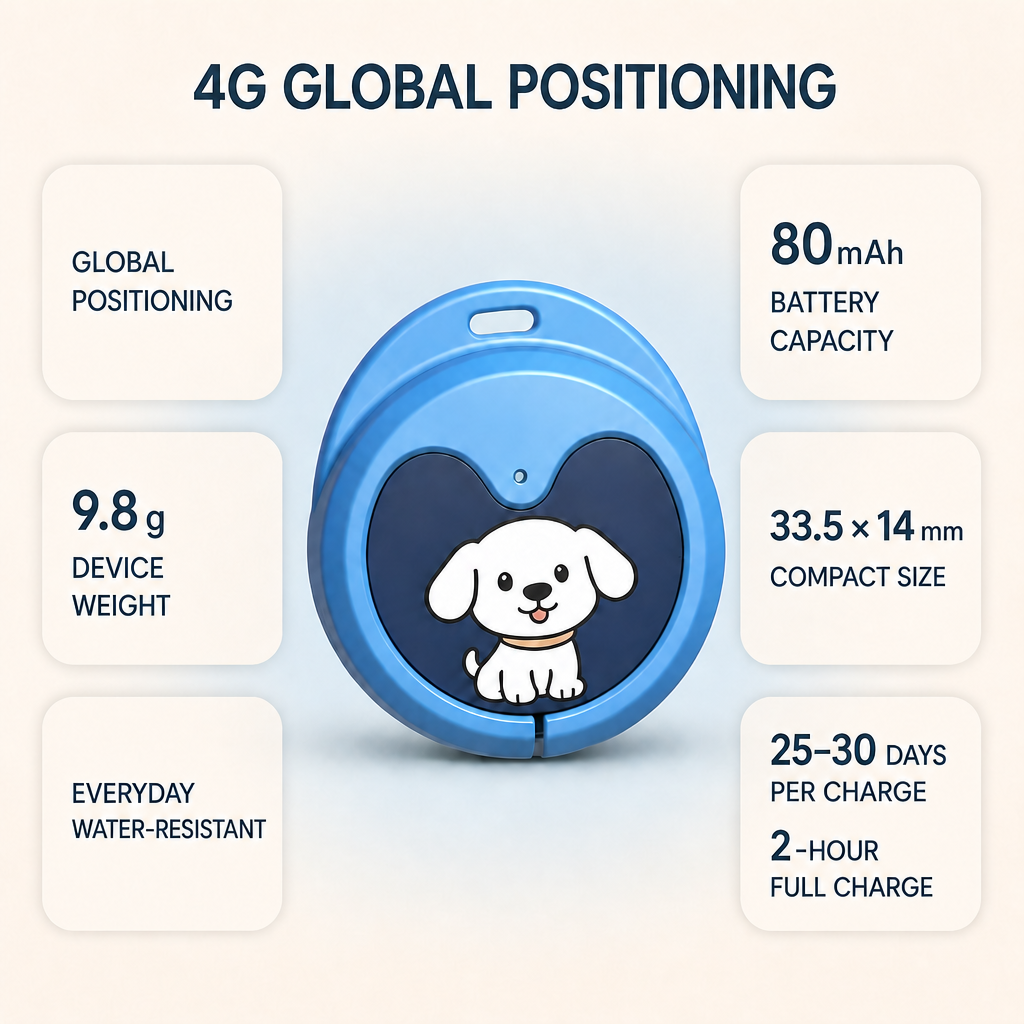 Q8 4G Global Pet Locator – 25–30 Day Battery, Everyday Water-Resistant