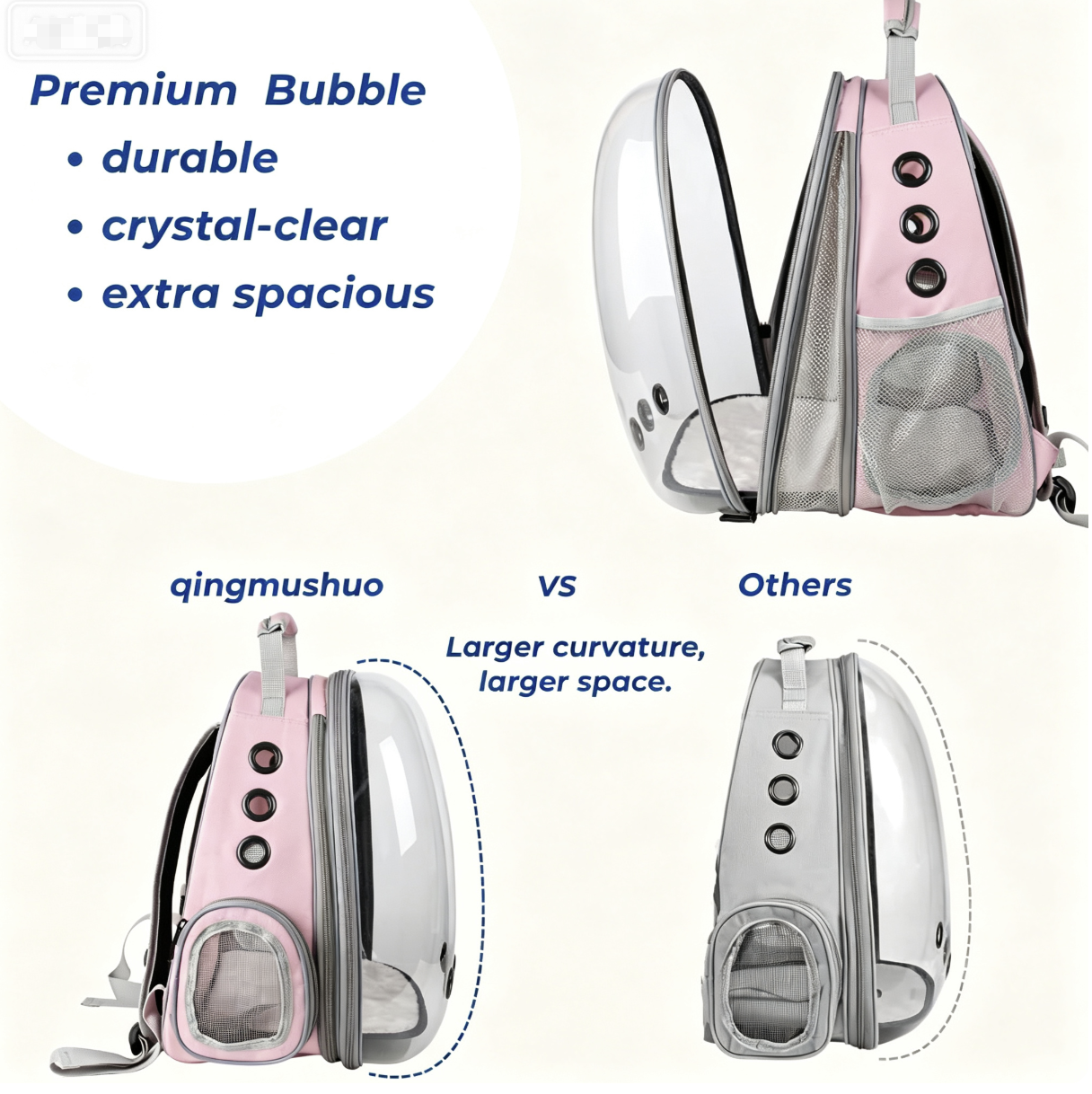 Cat backpack, expandable bubble pet backpack for cats and small dogs, airline approved - suitable for hiking, walking, and outdoor adventures — can hold up to 16 lbs