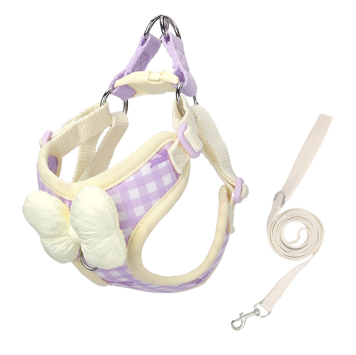 Premium Soft Plaid Dog Harness & Leash Set | Cute Bow Design No Pull Vest for Small Dogs, Puppies & Cats