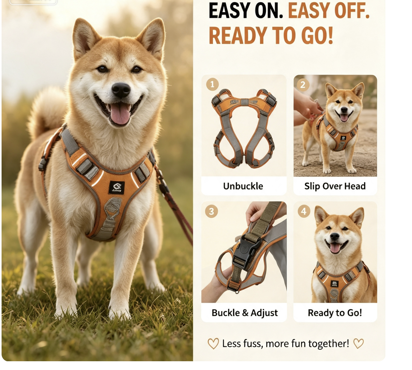 Reflective No Pull Dog Harness with Soft Padding | Adjustable Anti-Choke Vest Harness for Small Medium Large Dogs