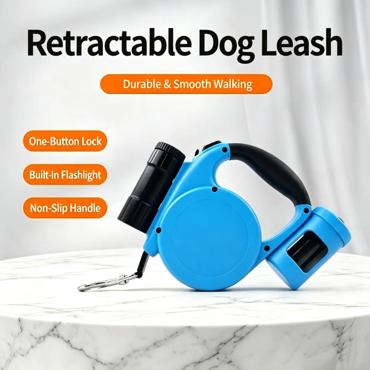 16.4FT Retractable Dog Leash with Poop Bag Holder & LED Flashlight, Non-Slip Automatic Extending Walking Lead for Small Medium Dogs Up to 44LBS
