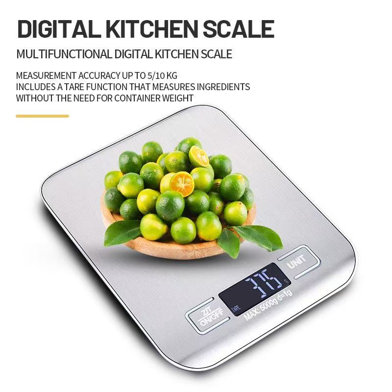 Food Kitchen Scale, Digital Grams and Ounces for Weight Loss, Baking, Cooking, Keto and Meal Prep, LCD Display, Medium, 304 Stainless Steel