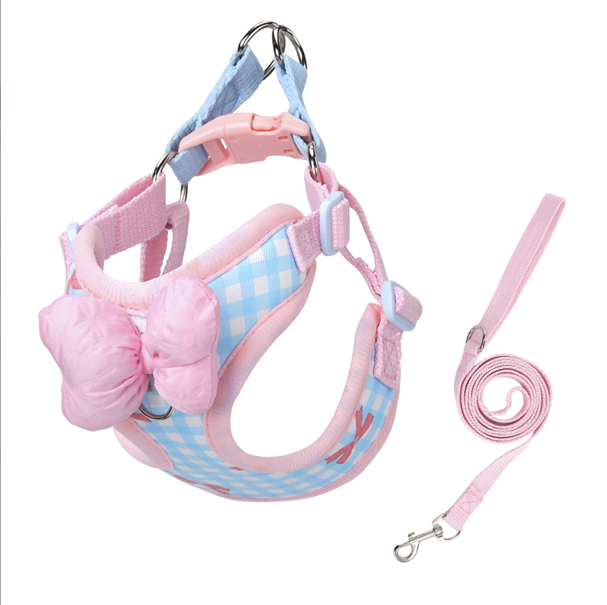 Premium Soft Plaid Dog Harness & Leash Set | Cute Bow Design No Pull Vest for Small Dogs, Puppies & Cats