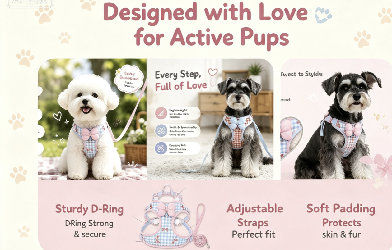 Premium Soft Plaid Dog Harness & Leash Set | Cute Bow Design No Pull Vest for Small Dogs, Puppies & Cats