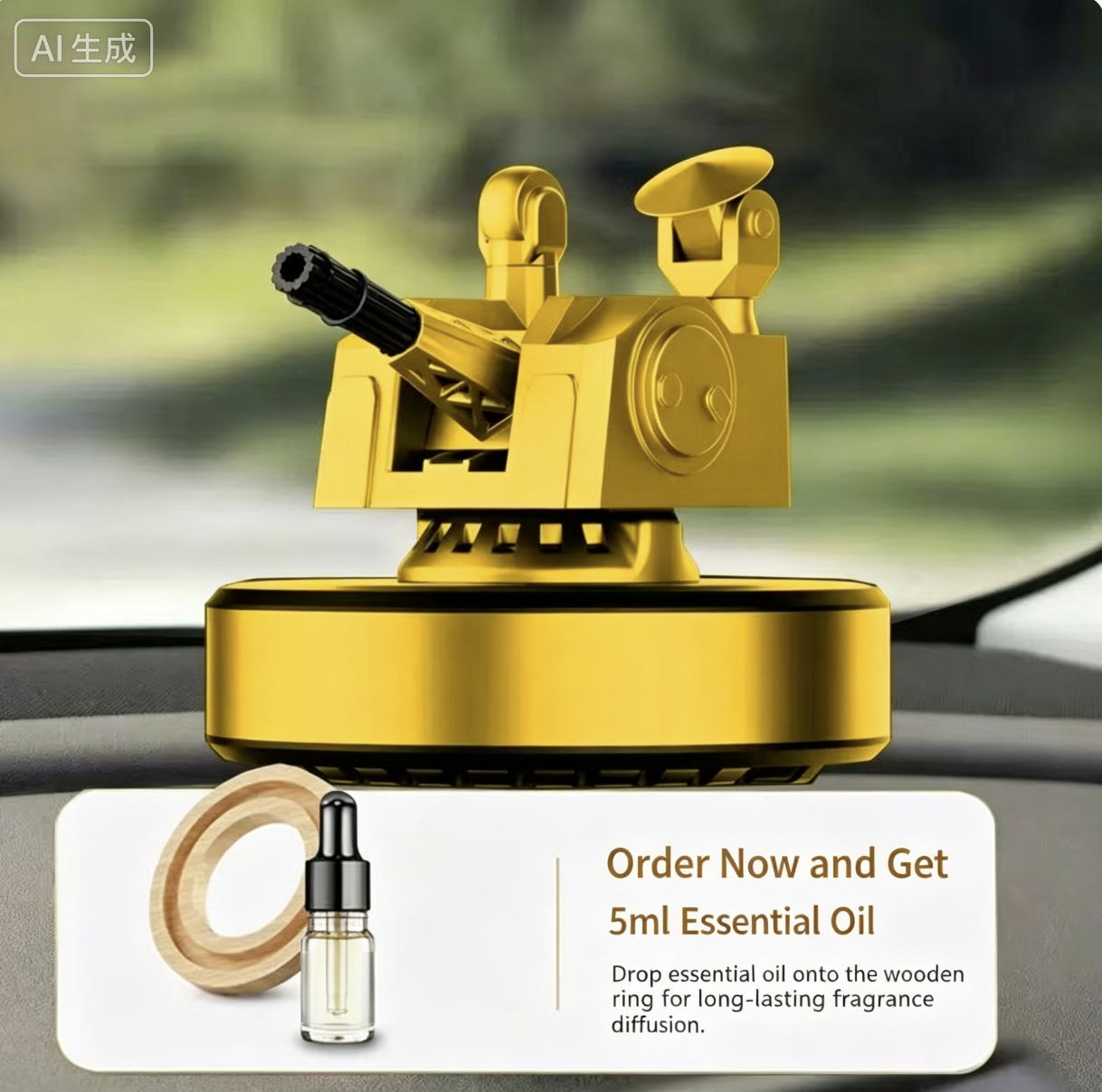 Eco-friendly car air freshener and dashboard decoration – military-style cannon-shaped solar air purifier