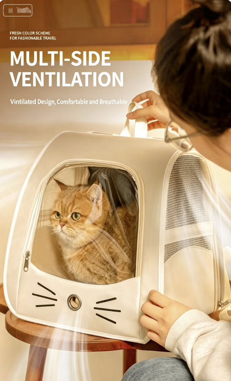 Pet Backpack - Cage - Cat Scratch-Resistant Carrier for Travel, Foldable Bag - Backpack with Airline Certification - Comfort Cabin Double Shoulder