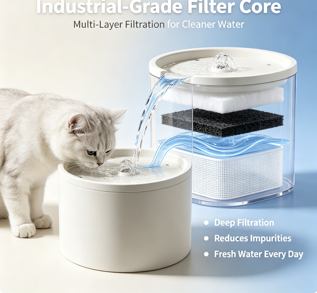 1L Ceramic Quiet Cat Water Fountain | Fresh Circulating Spring Water with Filter
