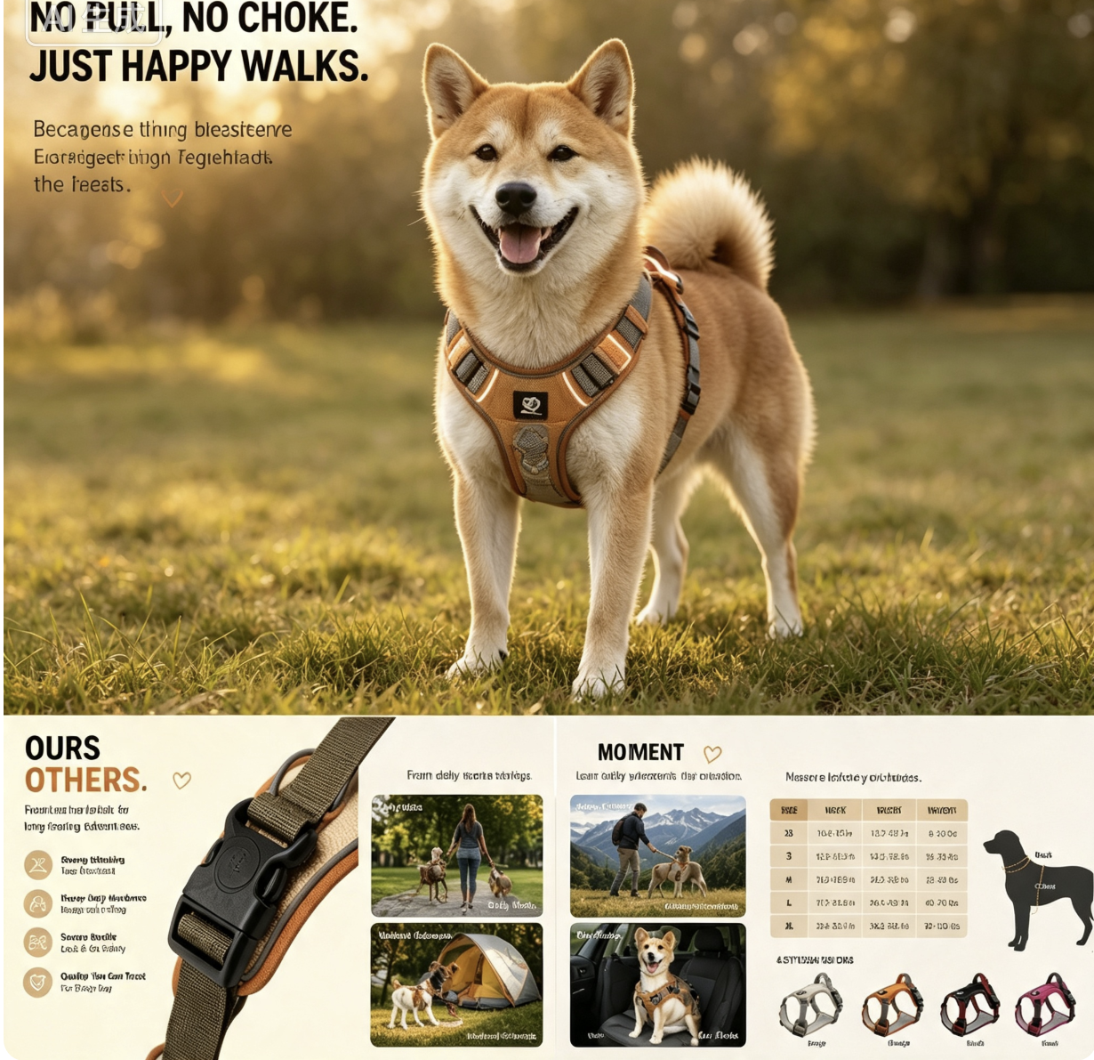 Reflective No Pull Dog Harness with Soft Padding | Adjustable Anti-Choke Vest Harness for Small Medium Large Dogs