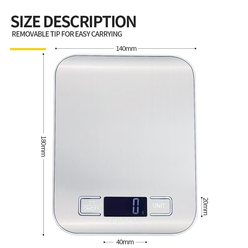 Food Kitchen Scale, Digital Grams and Ounces for Weight Loss, Baking, Cooking, Keto and Meal Prep, LCD Display, Medium, 304 Stainless Steel