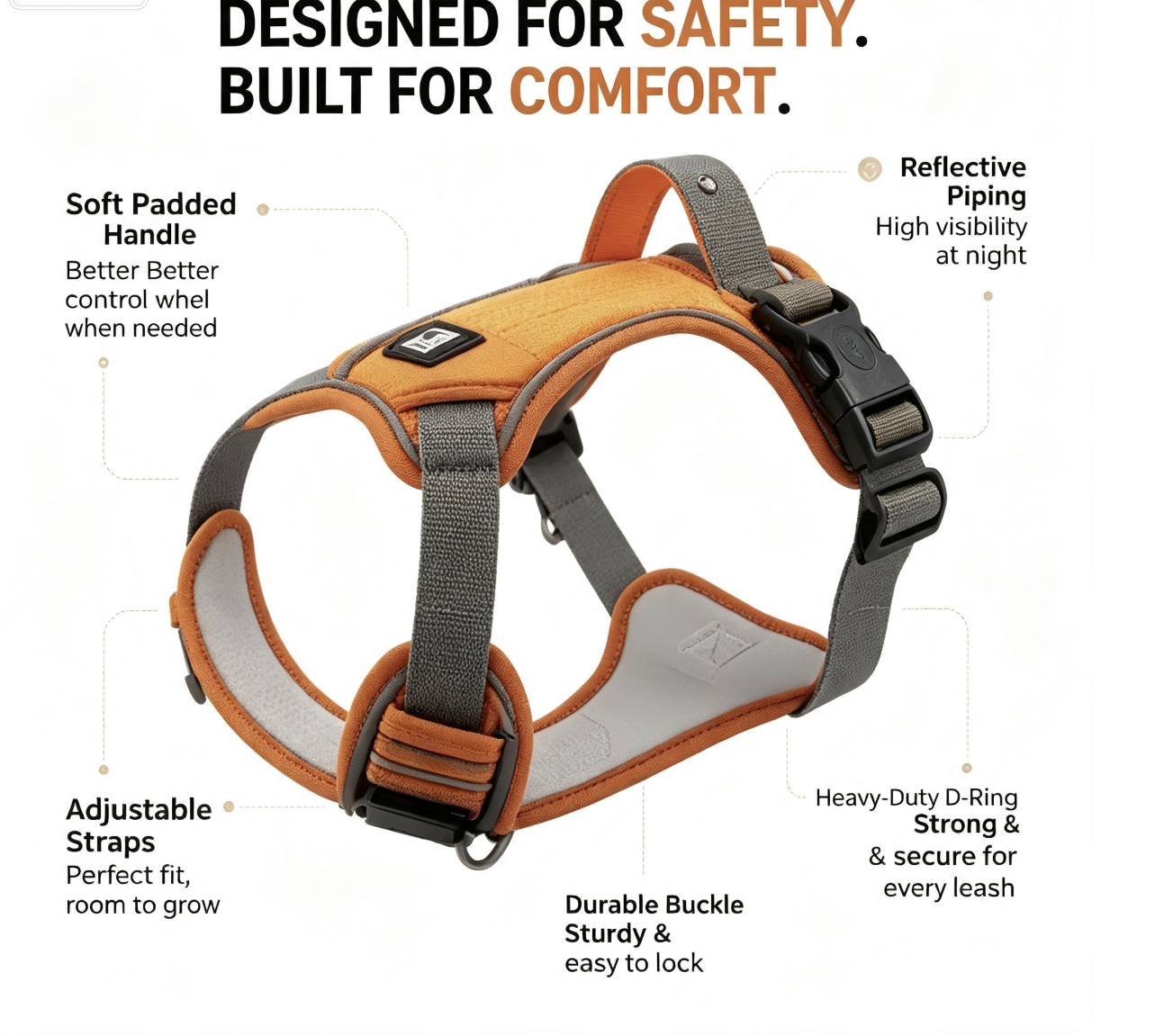 Reflective No Pull Dog Harness with Soft Padding | Adjustable Anti-Choke Vest Harness for Small Medium Large Dogs