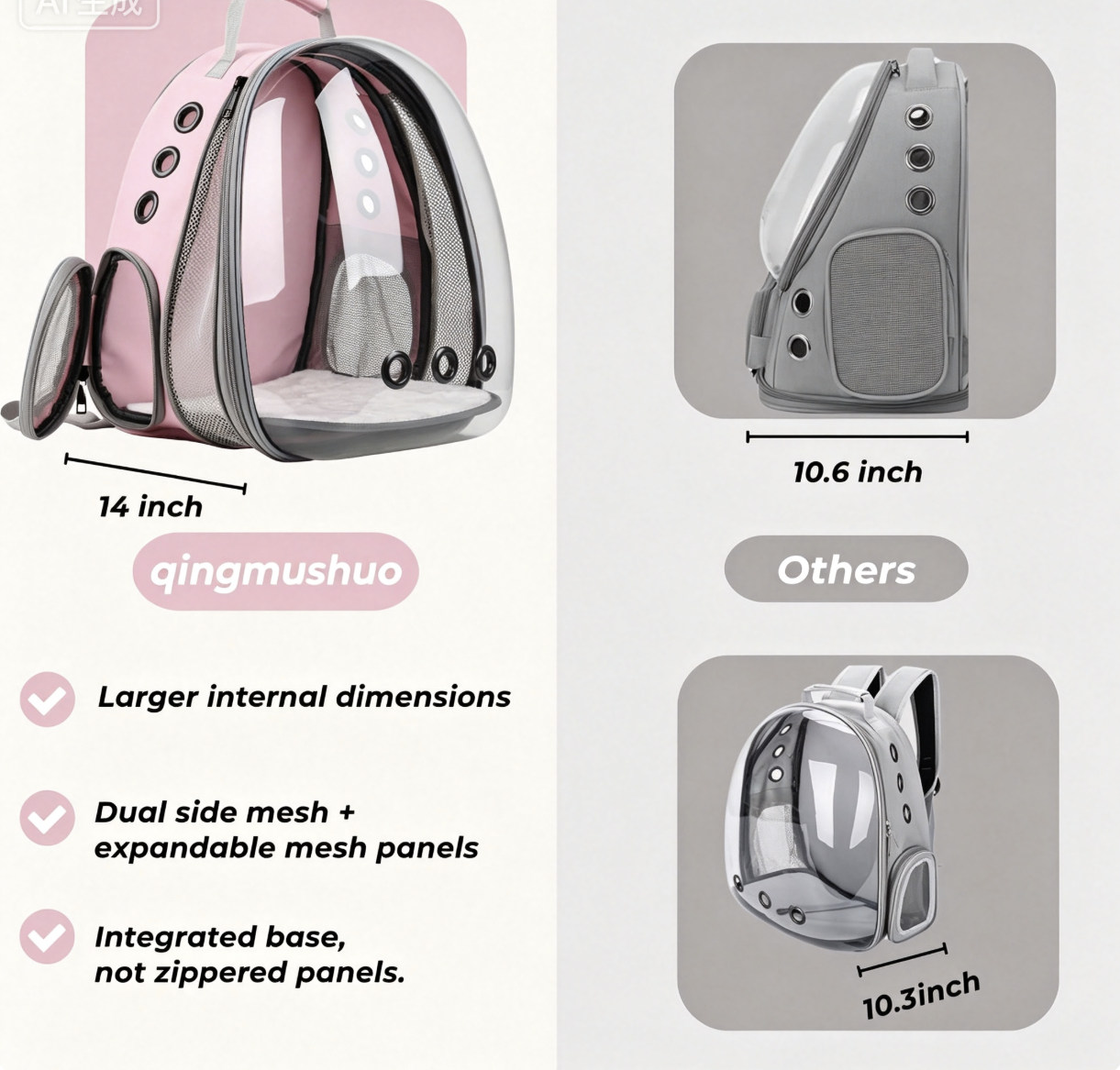 Cat backpack, expandable bubble pet backpack for cats and small dogs, airline approved - suitable for hiking, walking, and outdoor adventures — can hold up to 16 lbs