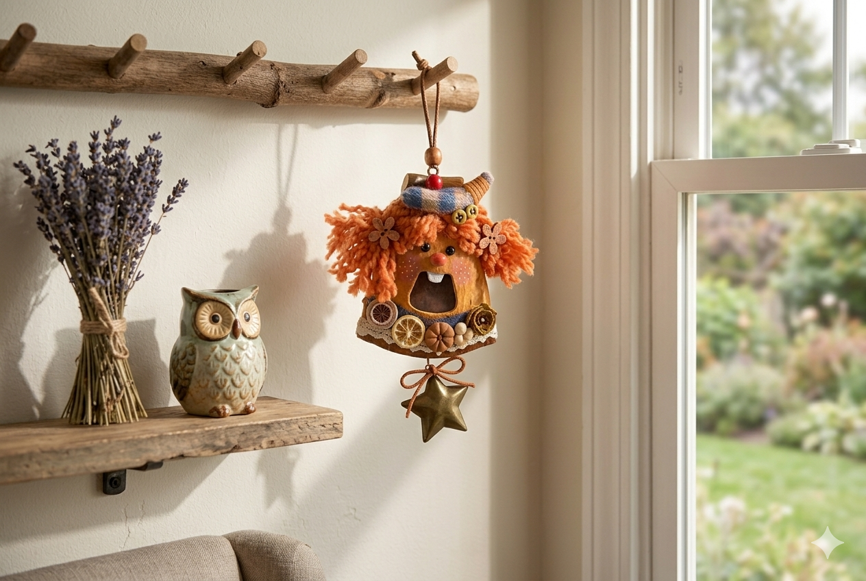Striped Hat Blossom Pixie Handmade Pod Doll — Open-Mouth Autumn Carnival Edition