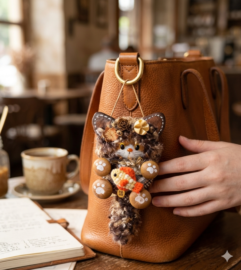 Blossom Ear Mottled Kitten Handmade Pod Doll Plush — Cute Paw-Print Autumn Harvest Edition