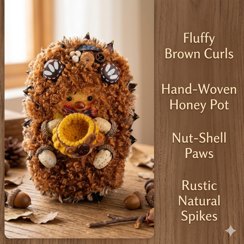 Spiky Fleece Hedgehog Handmade Pod Doll — Golden Honey-Pot Woodland Harvest Edition