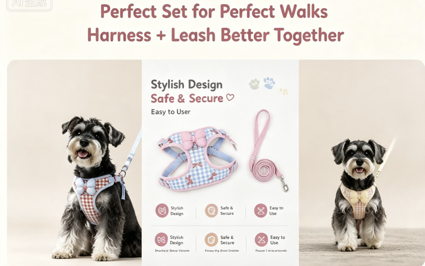 Premium Soft Plaid Dog Harness & Leash Set | Cute Bow Design No Pull Vest for Small Dogs, Puppies & Cats