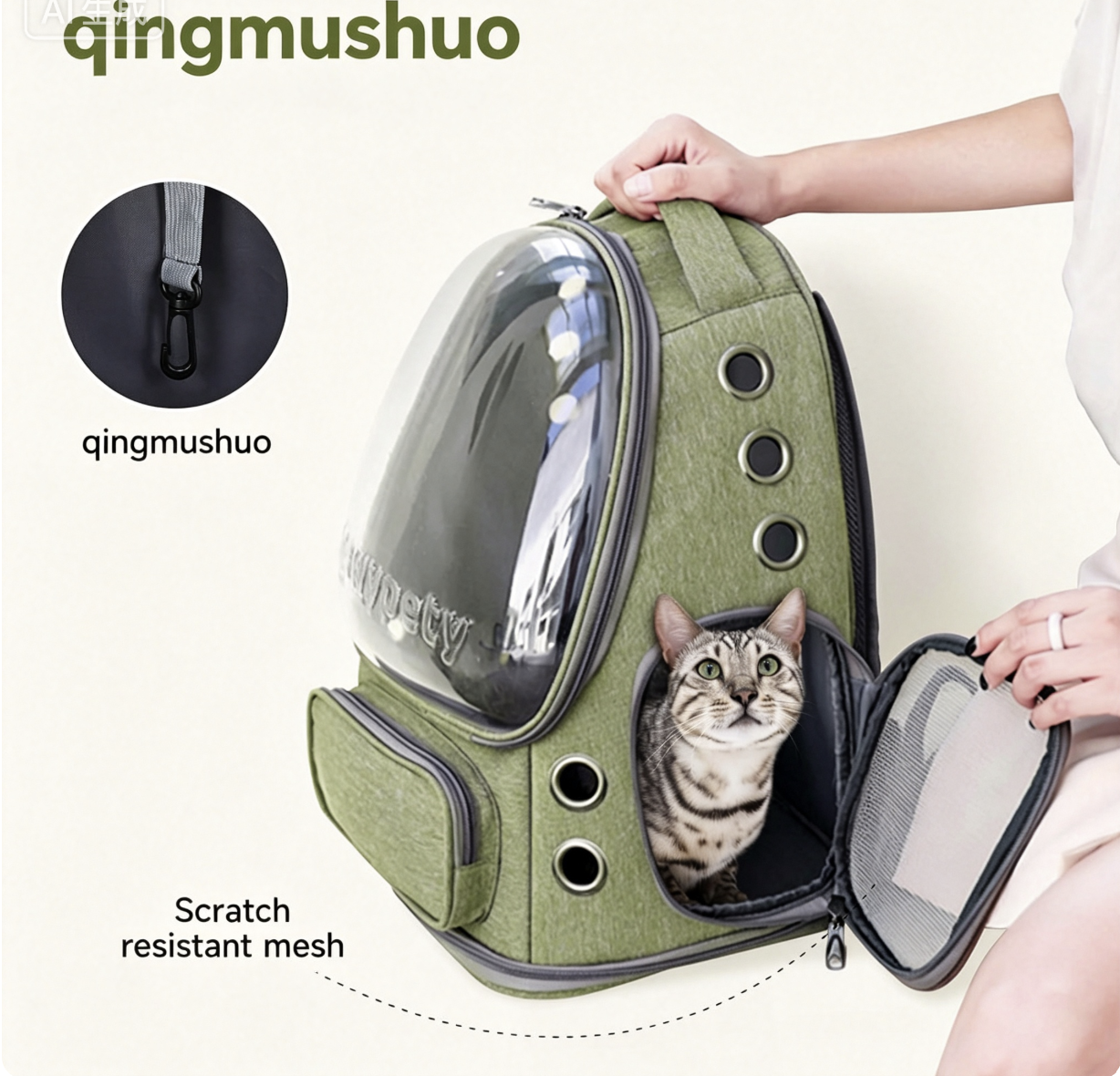 Breathable cat harness, large-space bubble pet backpack for dogs under 15 lbs, transparent and foldable travel hiking pet backpack