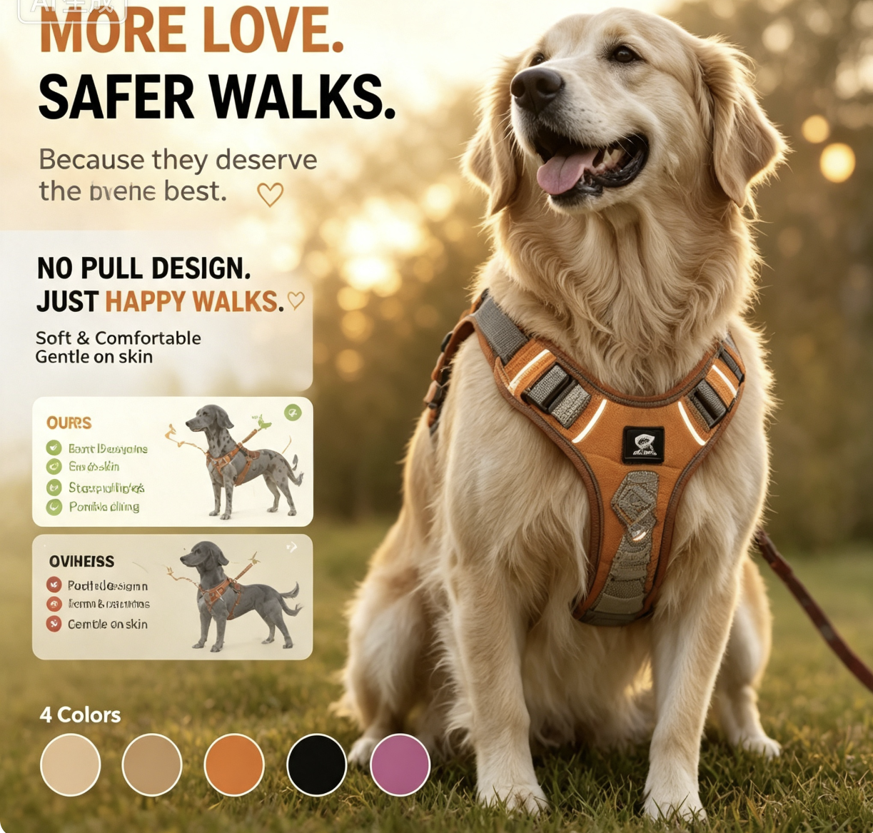 Reflective No Pull Dog Harness with Soft Padding | Adjustable Anti-Choke Vest Harness for Small Medium Large Dogs