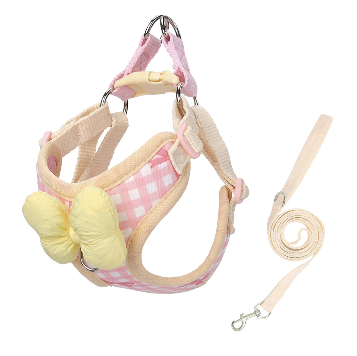 Premium Soft Plaid Dog Harness & Leash Set | Cute Bow Design No Pull Vest for Small Dogs, Puppies & Cats