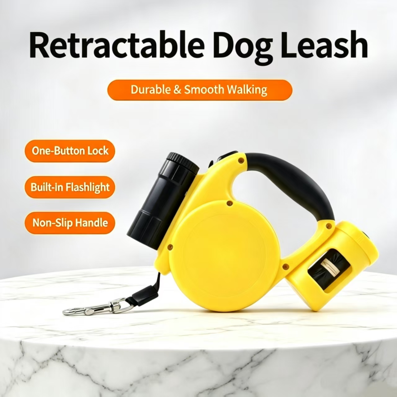 16.4FT Retractable Dog Leash with Poop Bag Holder & LED Flashlight, Non-Slip Automatic Extending Walking Lead for Small Medium Dogs Up to 44LBS