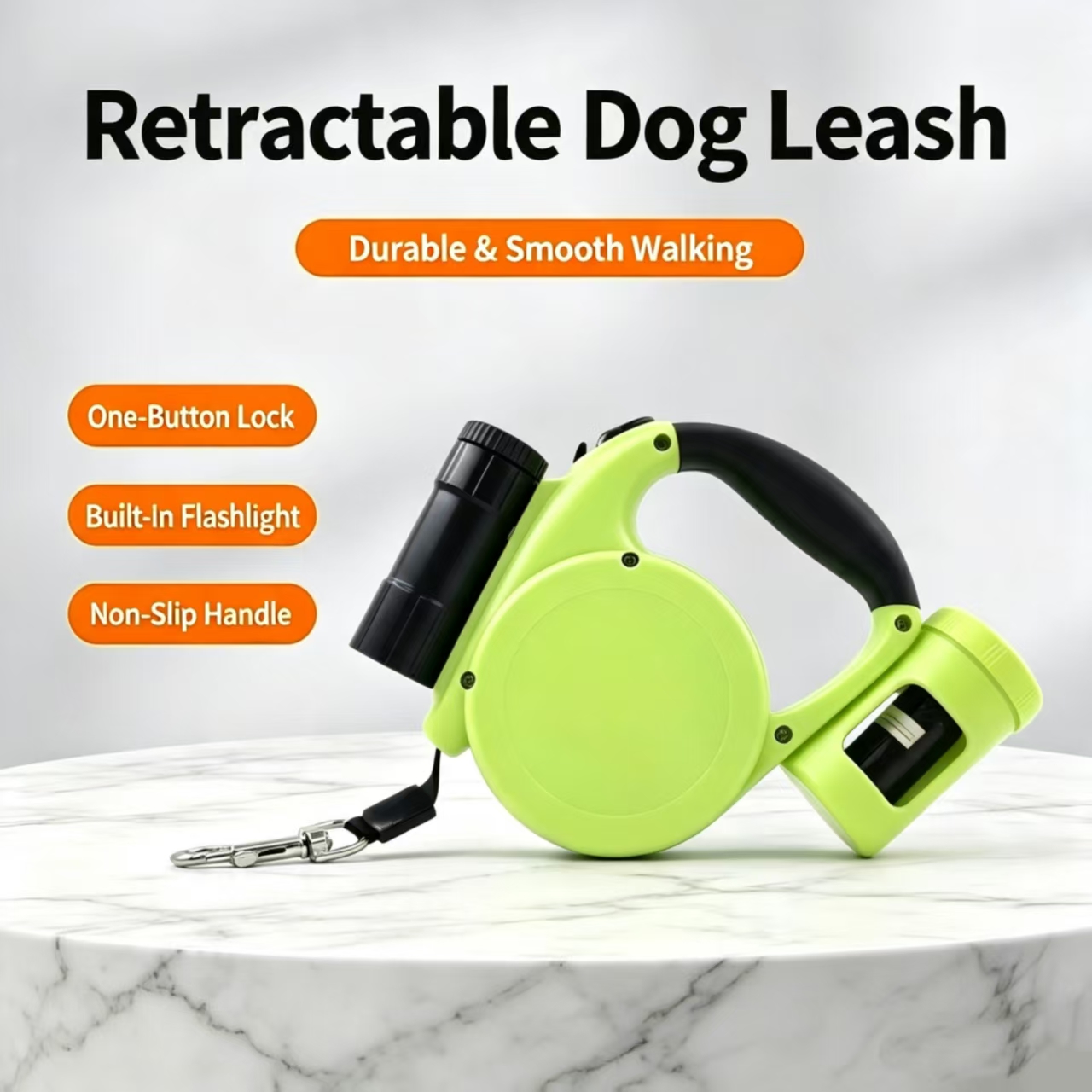 16.4FT Retractable Dog Leash with Poop Bag Holder & LED Flashlight, Non-Slip Automatic Extending Walking Lead for Small Medium Dogs Up to 44LBS