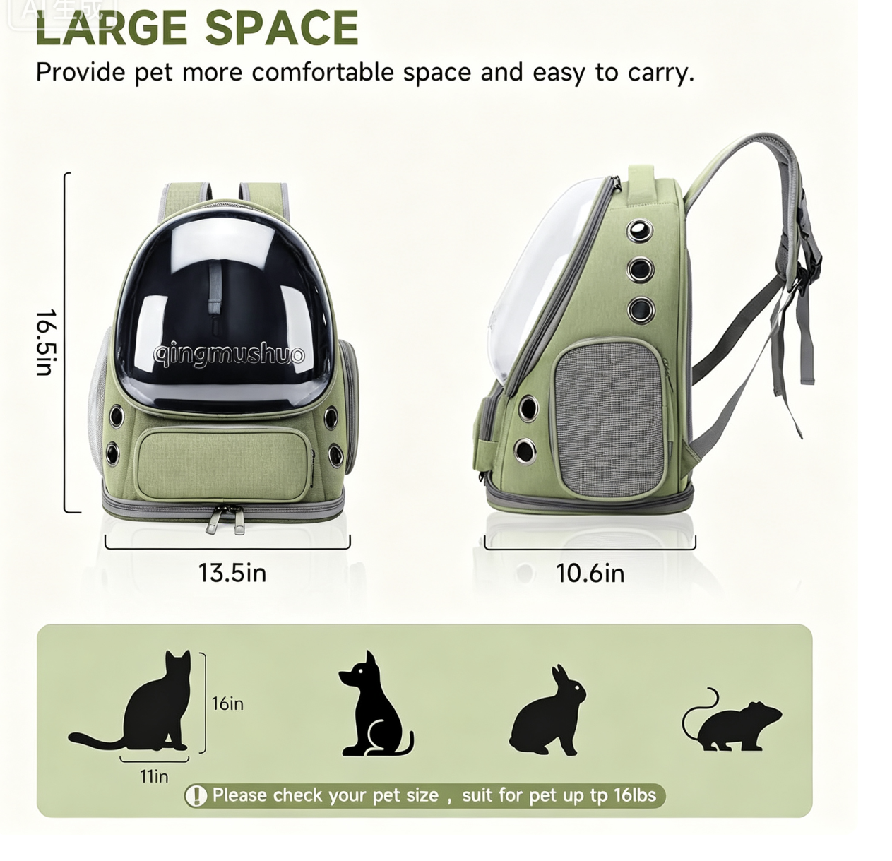 Breathable cat harness, large-space bubble pet backpack for dogs under 15 lbs, transparent and foldable travel hiking pet backpack