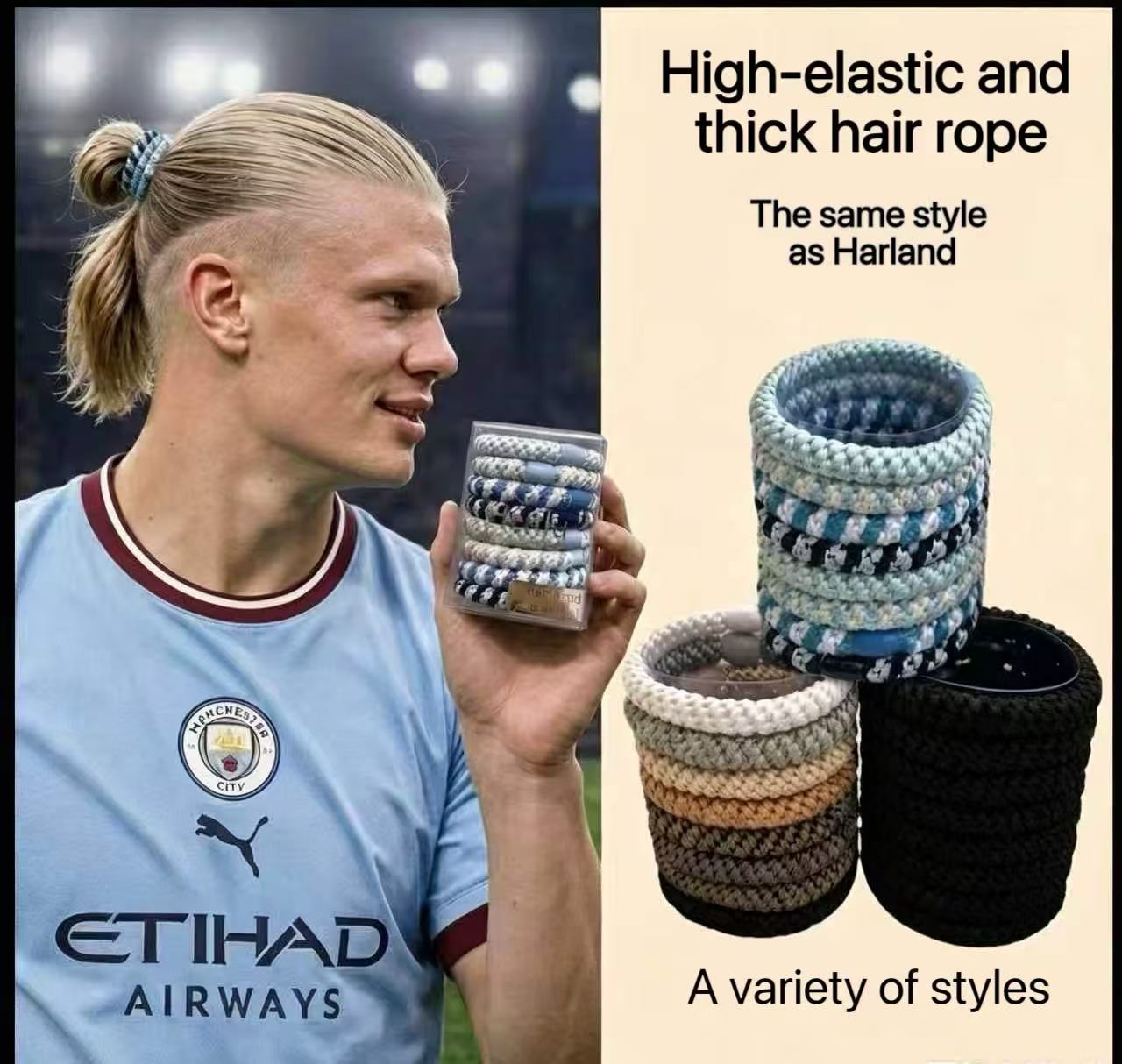 Haaland World Cup kknekki same style, affordable colorful hair ties, suitable for thick hair, easy-grab ponytail hair ties, pack of 15, thick and seamless hair bands, strong hold, hair-friendly design