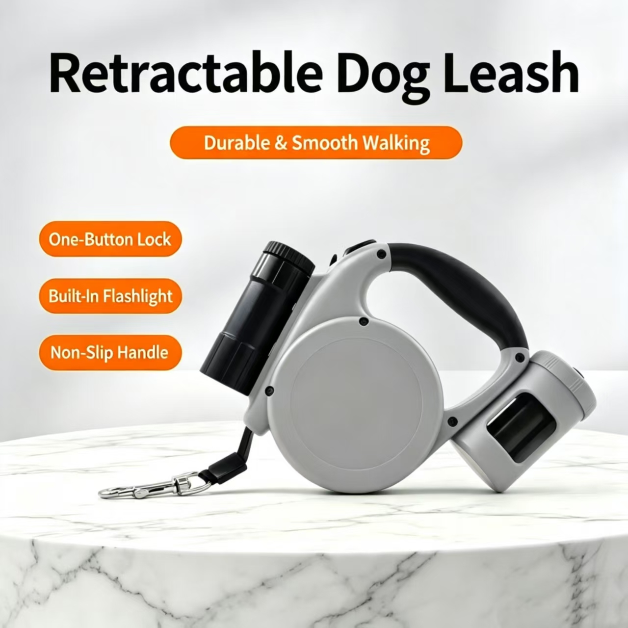16.4FT Retractable Dog Leash with Poop Bag Holder & LED Flashlight, Non-Slip Automatic Extending Walking Lead for Small Medium Dogs Up to 44LBS