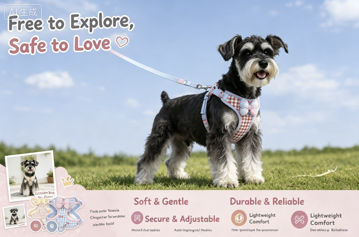 Premium Soft Plaid Dog Harness & Leash Set | Cute Bow Design No Pull Vest for Small Dogs, Puppies & Cats