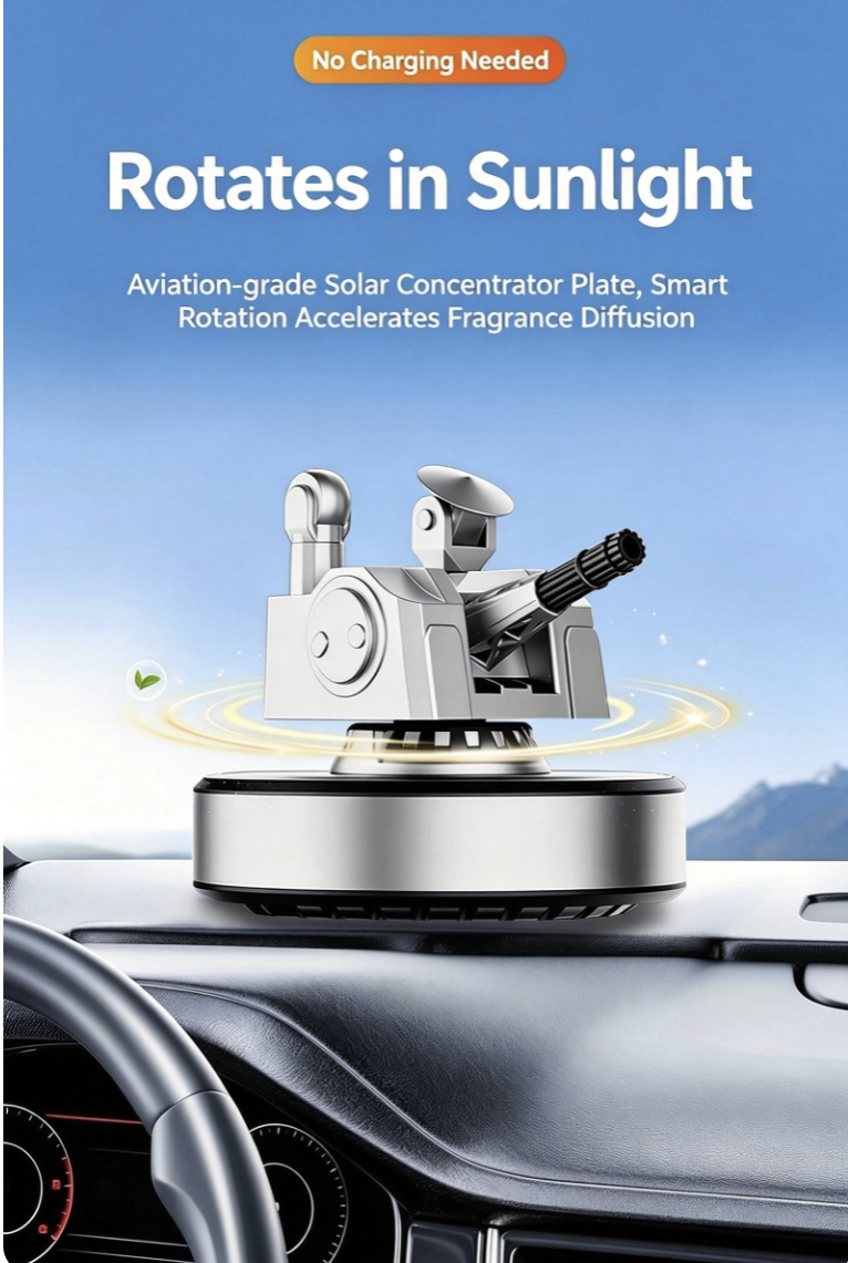 Eco-friendly car air freshener and dashboard decoration – military-style cannon-shaped solar air purifier