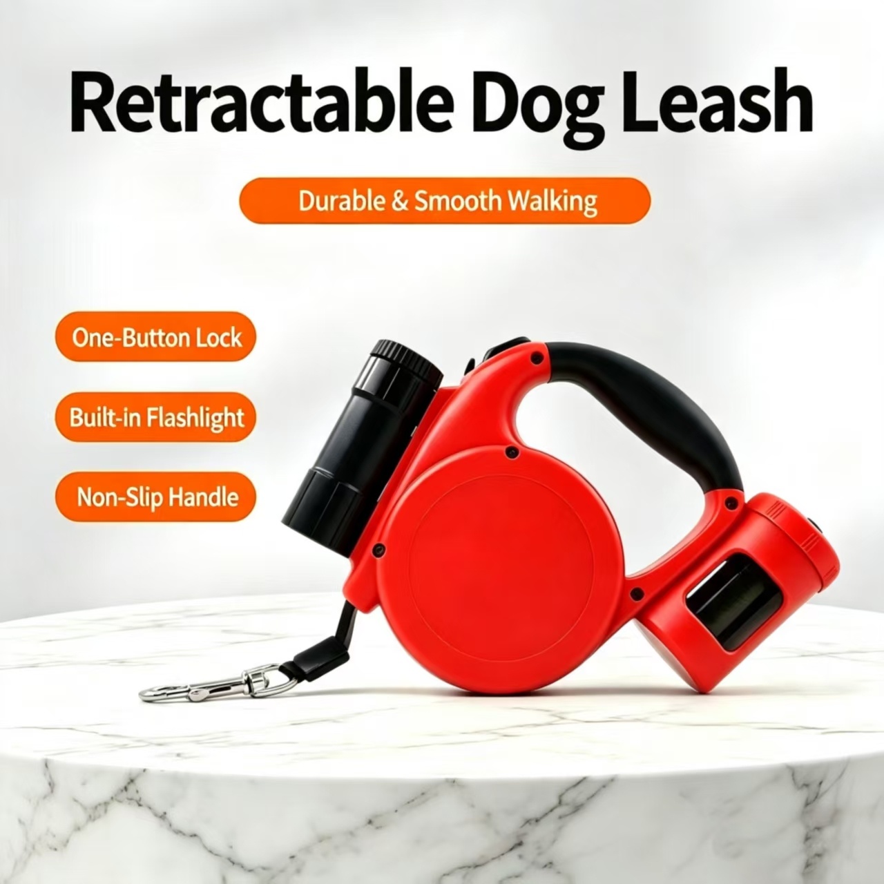 16.4FT Retractable Dog Leash with Poop Bag Holder & LED Flashlight, Non-Slip Automatic Extending Walking Lead for Small Medium Dogs Up to 44LBS